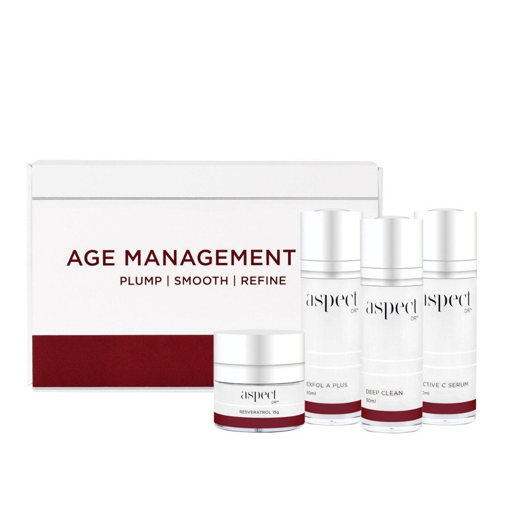 aspect dr age management kit and included products lined up